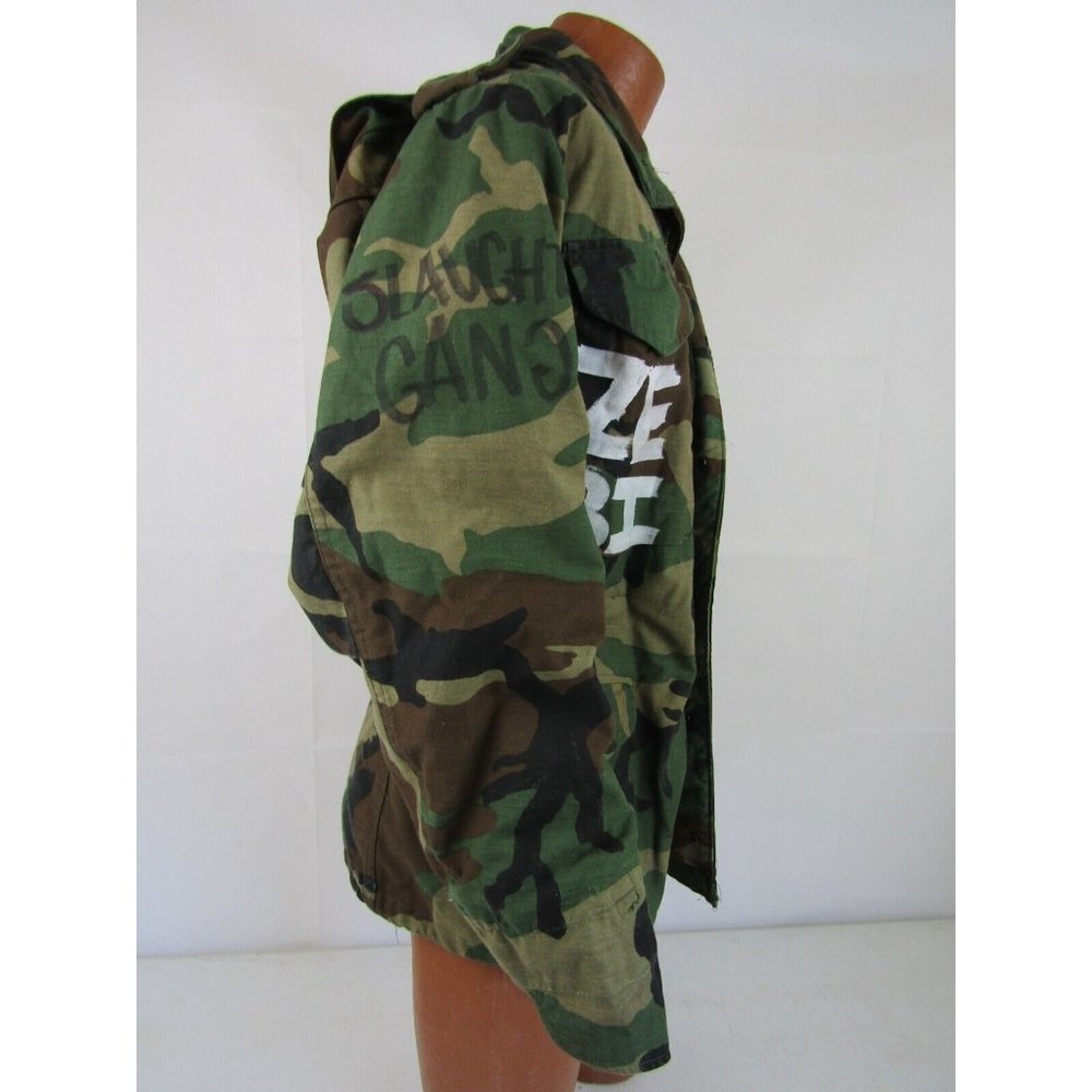 VTG 80s Military Camo Coat Field Jacket Hoodie M65 Woodland Punk Cargo Mens XS - Picture 5 of 14